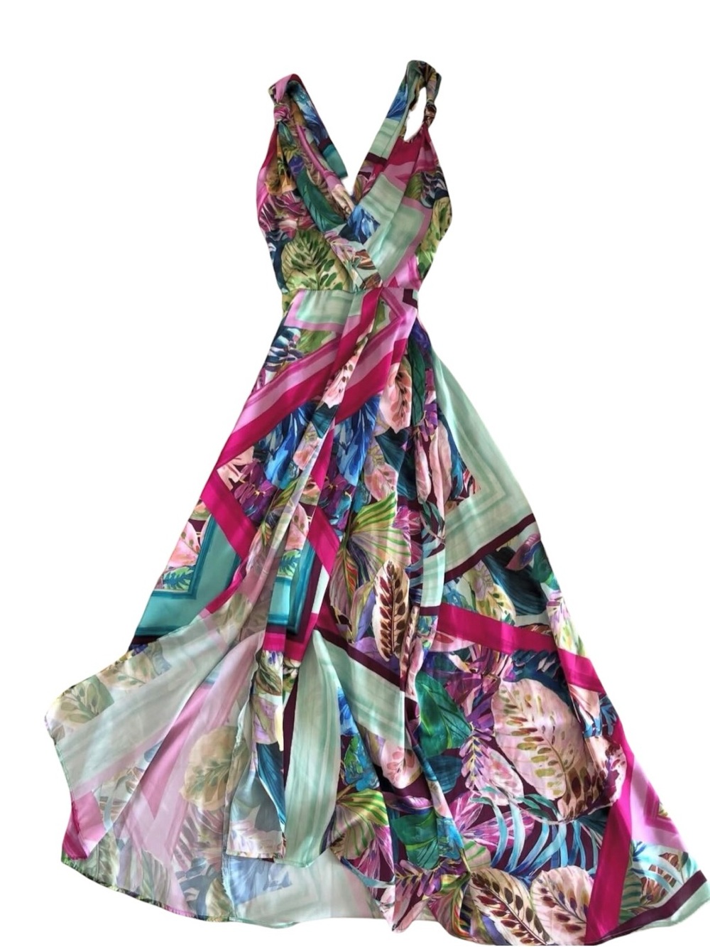 Zara Satin Effect Tropical Print Midi Dress NWT Size M Colorful Resort Vacation - Picture 4 of 9
